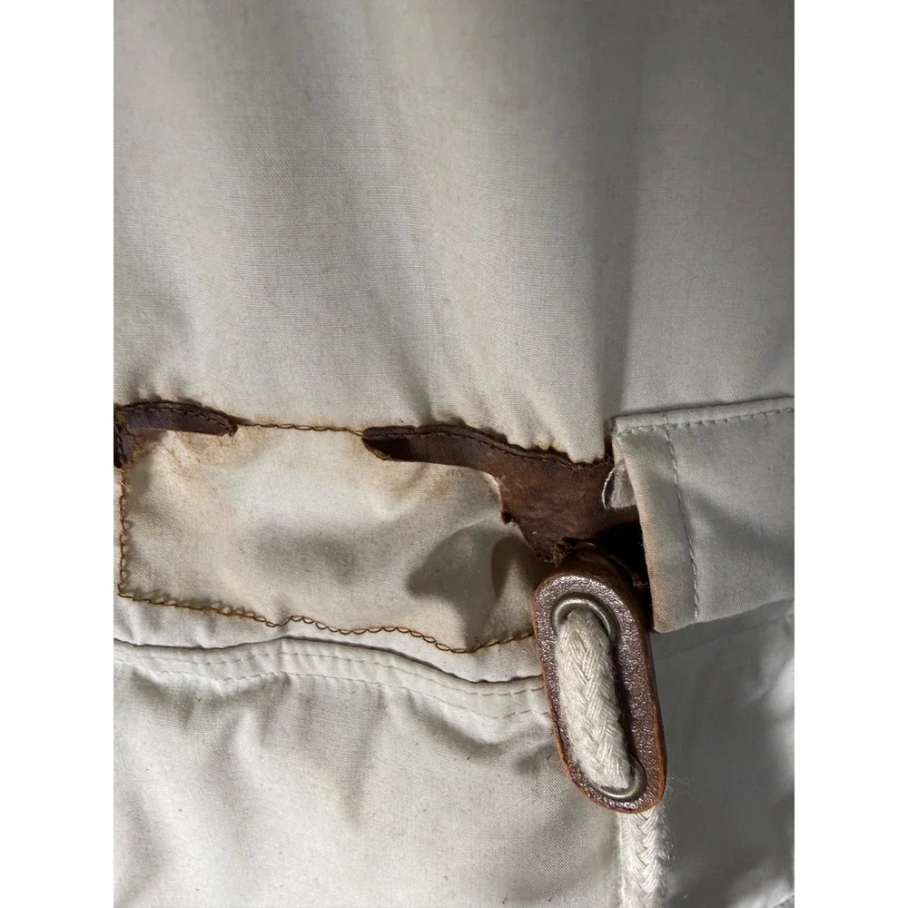 London Fog Mens Field Jacket Cream XL Long Quilted Lining‎ Full Zip Utility Coat